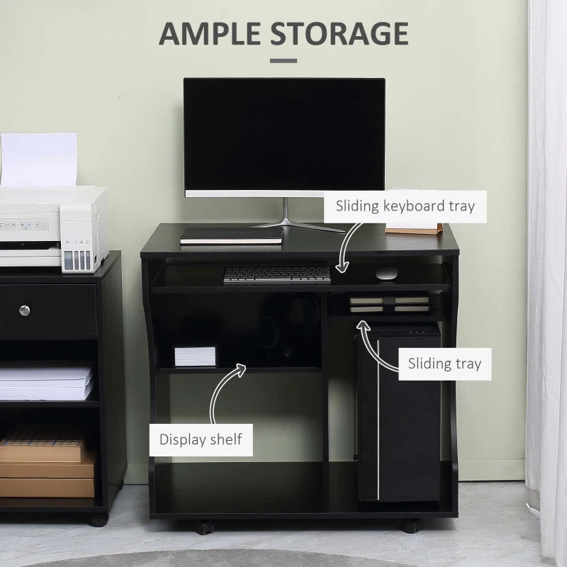 Multi-Storage Compact Work Desk on Wheels - Stylish Black Home Office Furniture for Small Spaces