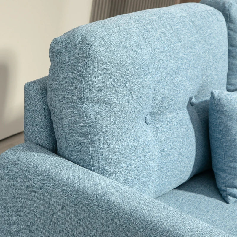 Modern 2 Seater Fabric Sofa with Spring Cushions and Wooden Legs, Tufted Love Seat for Living Room, Light Blue
