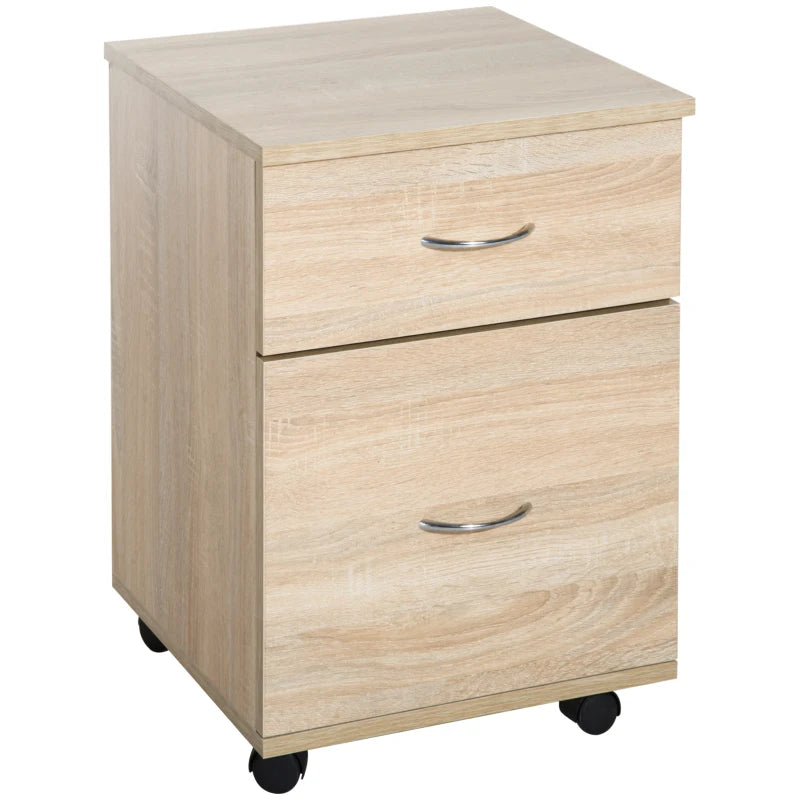 Oak Two Drawer Filing Cabinet on Wheels - Stylish and Functional Storage Solution for Home or Office