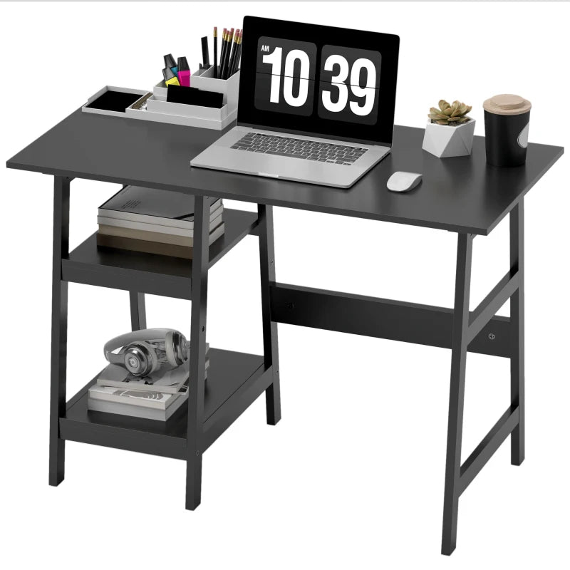 Compact Black Computer Desk with Storage Shelves - Study Table & PC Workstation for Home Office, Easy Assembly, 106x51cm