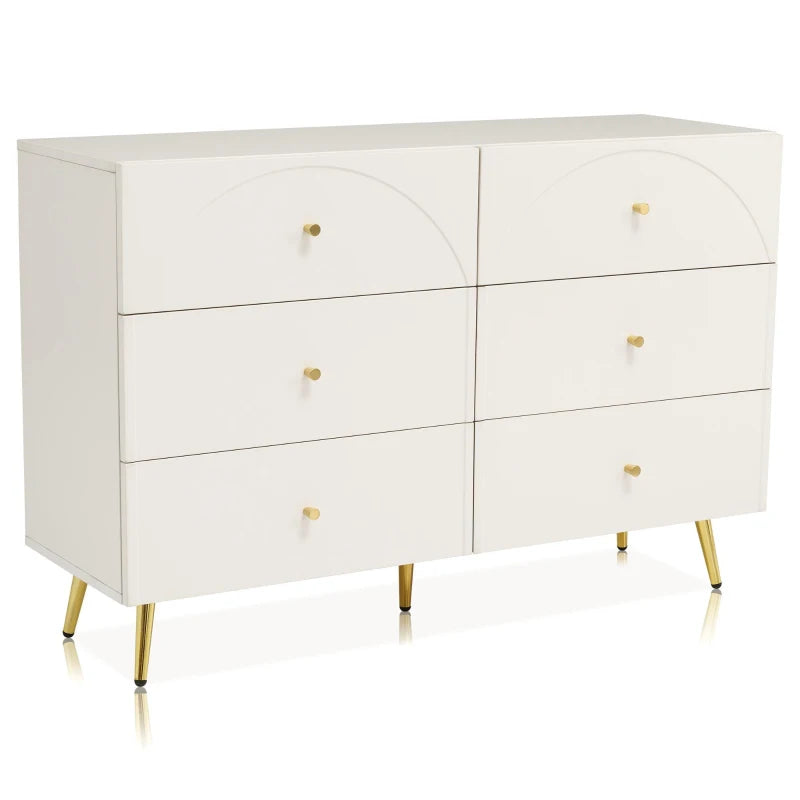 Height Adjustable Kitchen Cupboard with 6 Drawers - Stylish White Cabinet, Wood & Metal, 120x40x85 cm for Optimal Storage