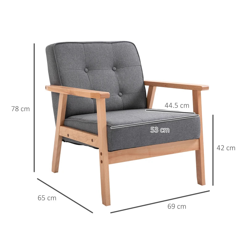 Minimalist Wooden Frame Accent Chair with Padded Seat in Dark Grey for Stylish Living Spaces