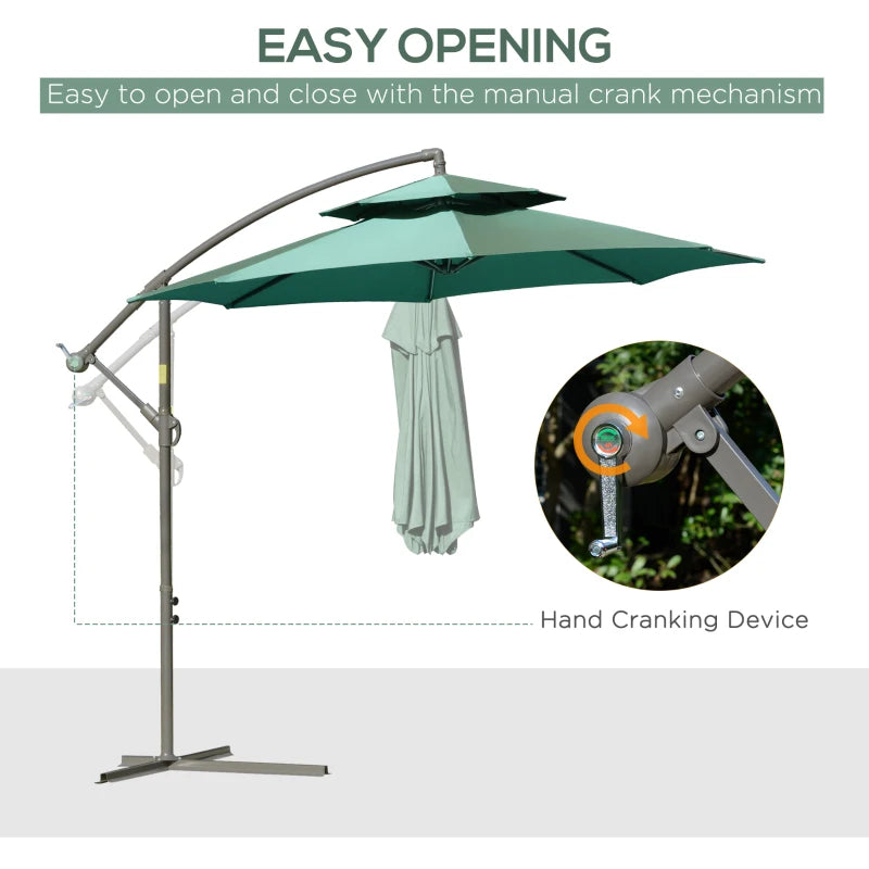 Green Double Tier Cantilever Patio Umbrella with Crank Handle