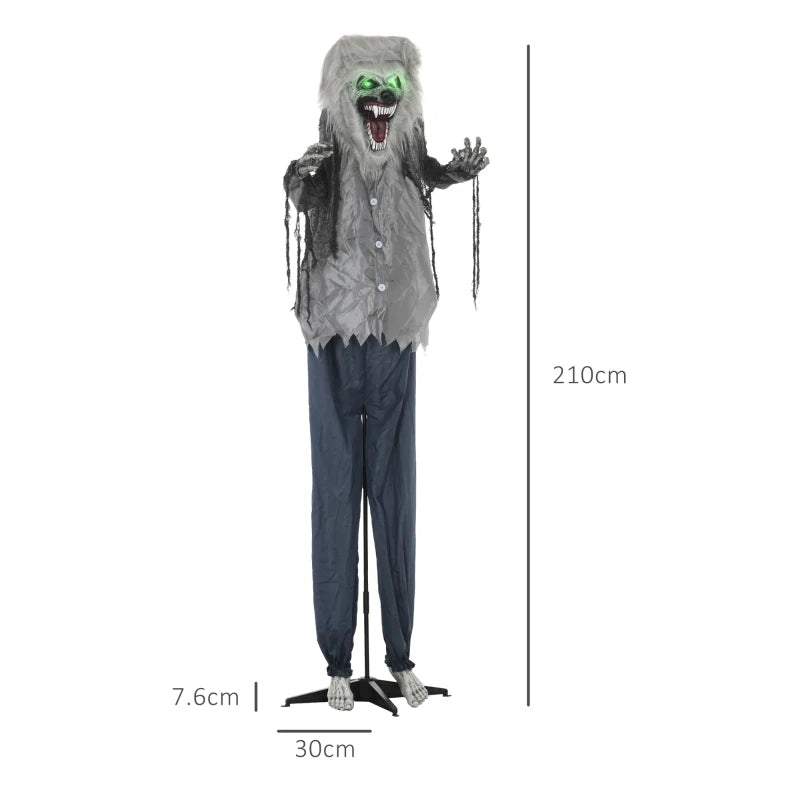 6'8" Skeleton Werewolf Halloween Animatronic with Glowing Eyes - Spooky Outdoor Decoration for Haunted House