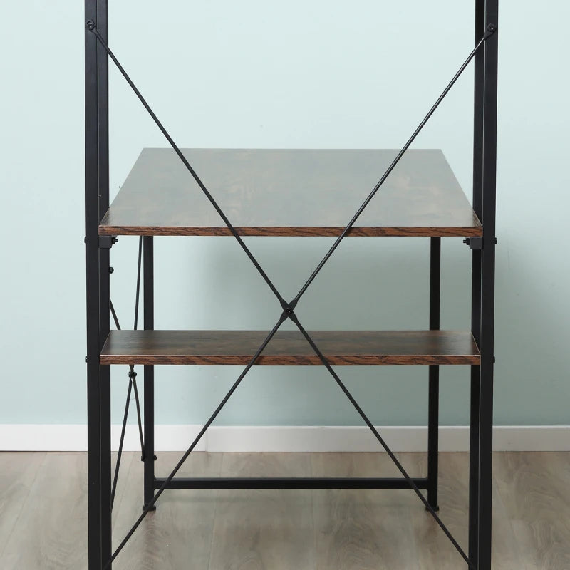 Reversible Industrial Computer Desk with Storage Shelves - Rustic Brown & Black, Easy Assembly, 120x64x121cm for Home Office