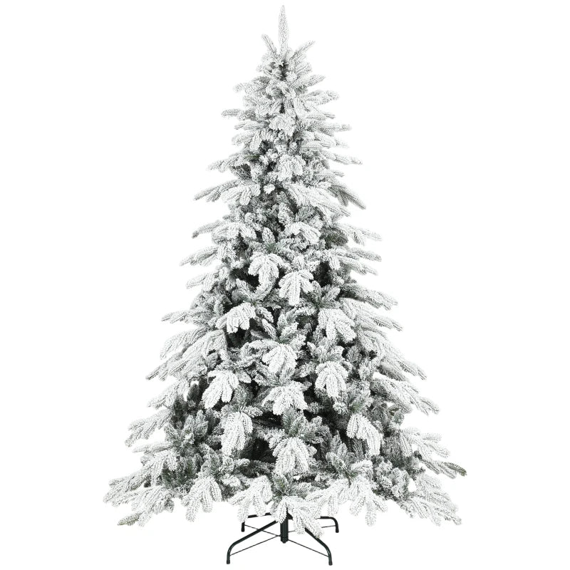 7ft Super Flocked Christmas Tree - Lush Green & White Snowy Tips - Perfect Holiday Decor for Home & Office