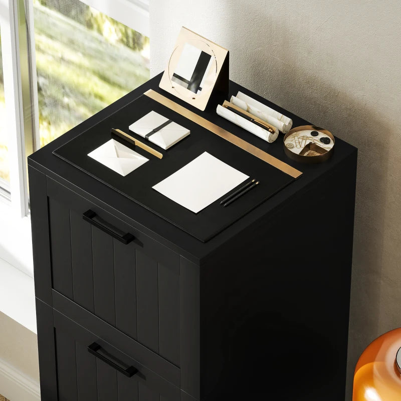 Secure 4 Drawer Filing Cabinet with Lock - Adjustable Hanging Bars for A4 Files - Stylish Black Office Storage Solution