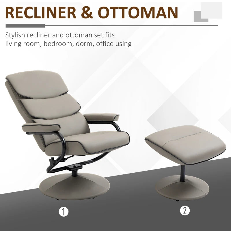 High Back Faux Leather Recliner Chair with Ottoman - 360° Swivel Armchair for Home Office Comfort