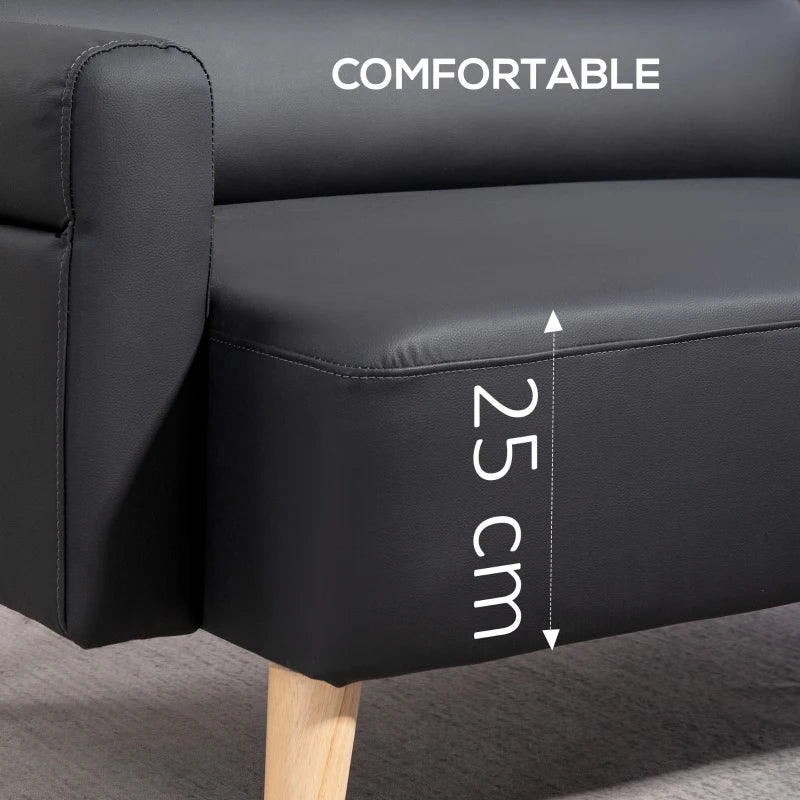 Compact Black Faux Leather 2-Seater Sofa for Stylish Living Rooms