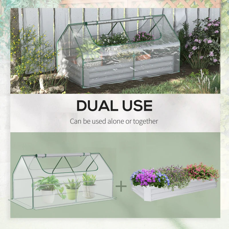Steel Raised Garden Bed with Greenhouse, Clear Cover, 185L x 95W x 92H cm