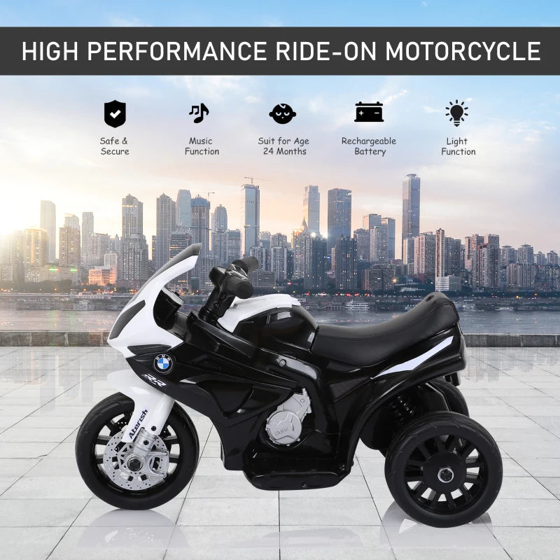 Electric Kids Ride On BMW Motorbike with Headlights Music 6V Black Toy Vehicle