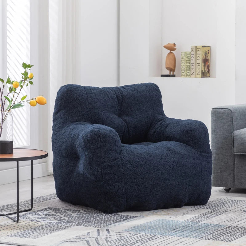 Soft Tufted Foam Snuggle Chair in Blue with Teddy Fabric – No Assembly Needed, 100x94x70 cm