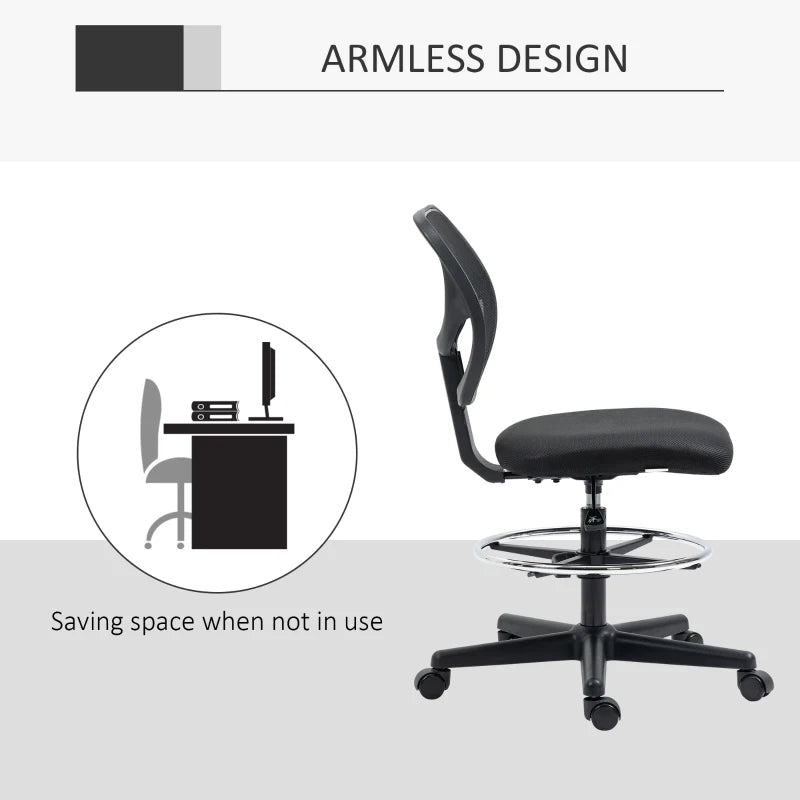 Vinsetto Ergonomic Mesh Standing Desk Chair - Adjustable Footrest Ring & Seat Height - Stylish Black Office Chair
