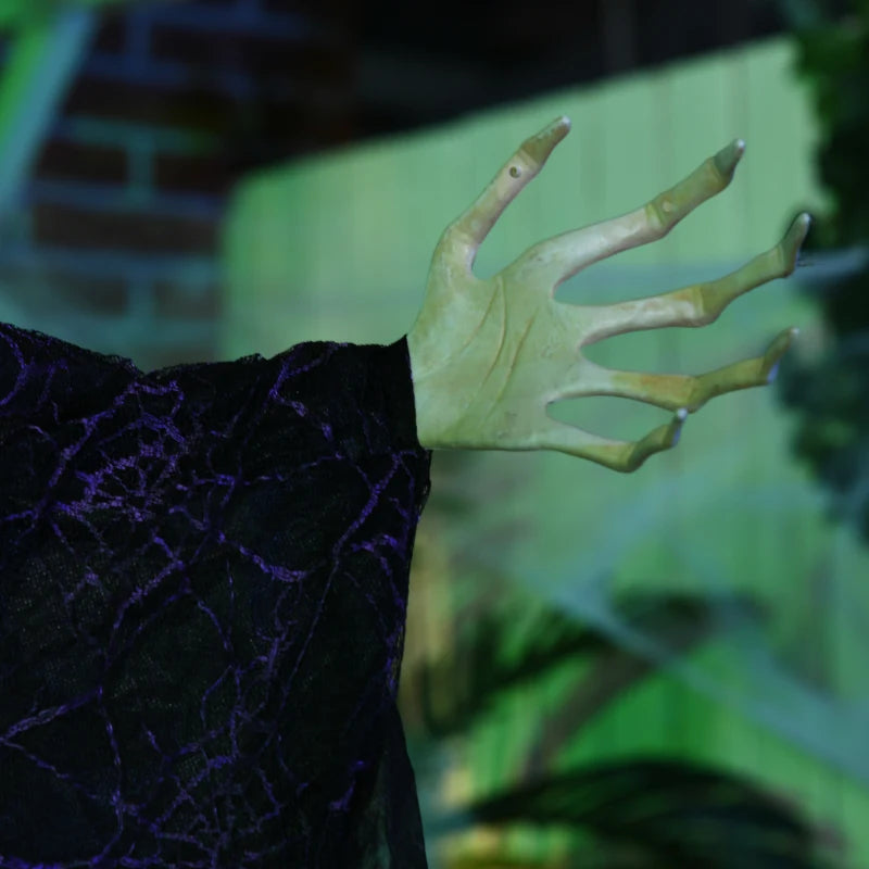 6ft Life Size Outdoor Halloween Witch Decoration - Motion Activated, Light Up Eyes, Talking Sound, Posable Arms, Spooky Prop
