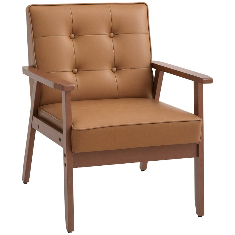 Retro-Style Accent Chair with Brown Faux Leather Seat for Stylish Home Decor