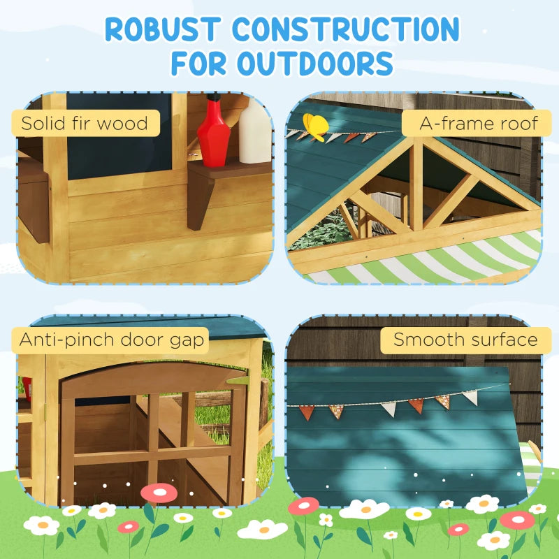 Wooden Playhouse for Kids with Foldable Design Windows Working Door and Service Stations