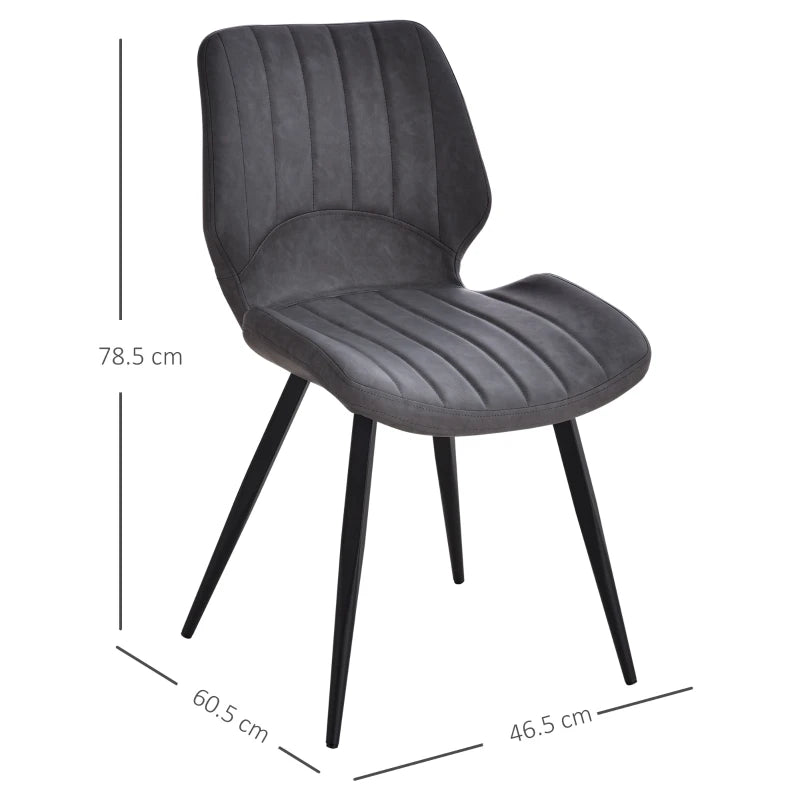 Set of 2 Grey PU Leather Dining Chairs with Backs, Padded Seats & Steel Frame for Kitchen & Dining Room