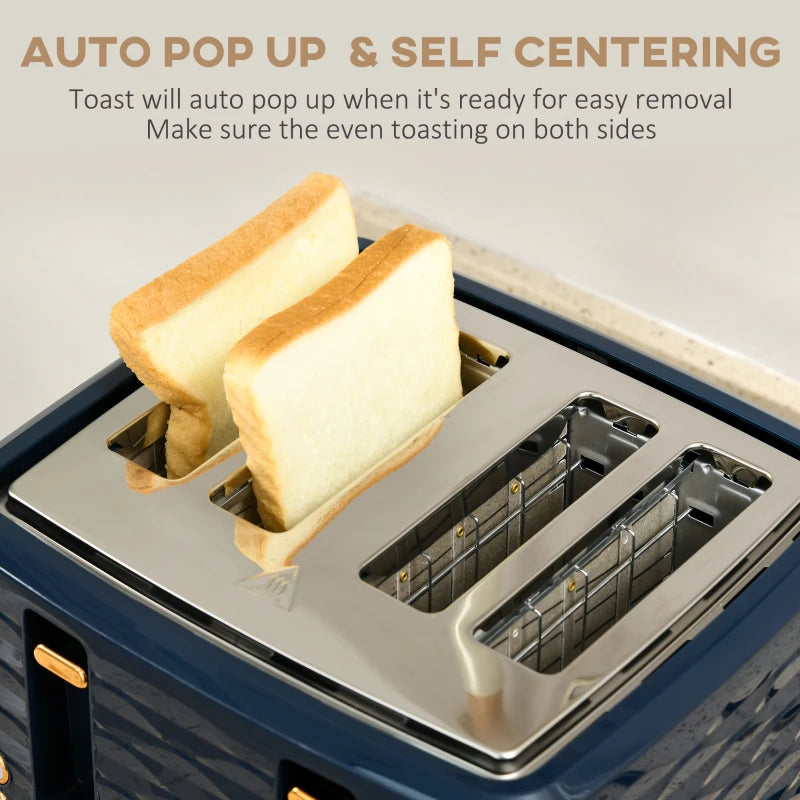 3000W 1.7L Rapid Boil Kettle & 4 Slice Toaster Set - Blue, 7 Browning Controls, Crumb Tray, Perfect Kitchen Duo