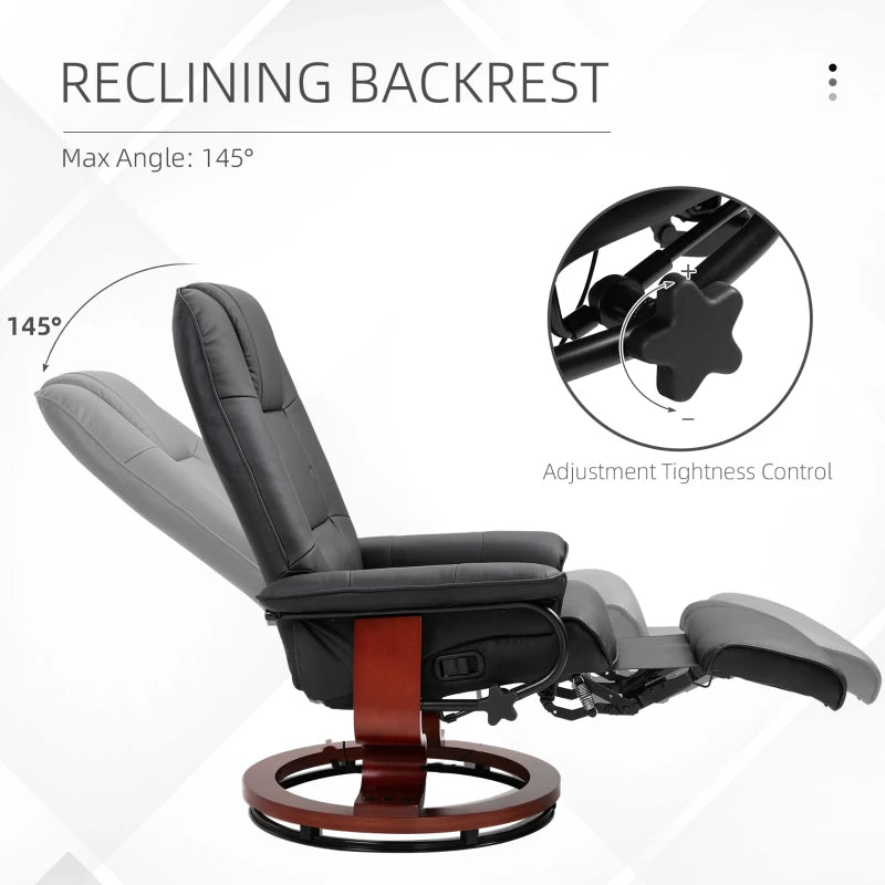 360° Reclining Swivel Chair with Footrest in Black for Ultimate Comfort