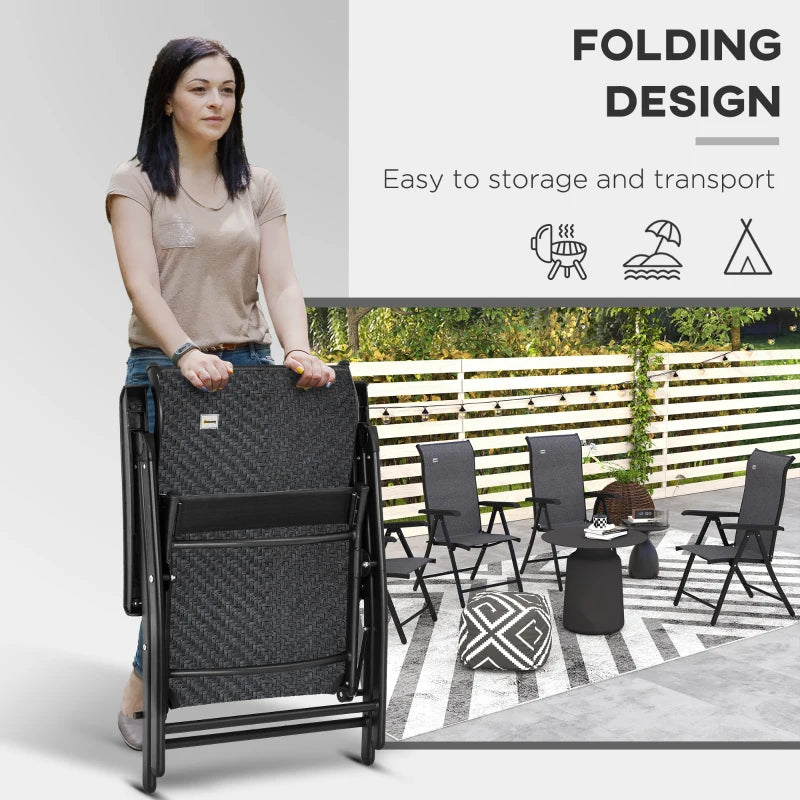 Grey Folding Garden Chairs with Adjustable Backs - Set of 2