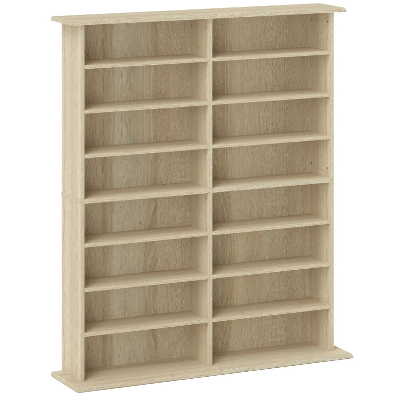16-Compartment Media Shelf - Stylish Nature Wood Finish for Organizing DVDs, Games, and Books - Modern Home Storage Solution