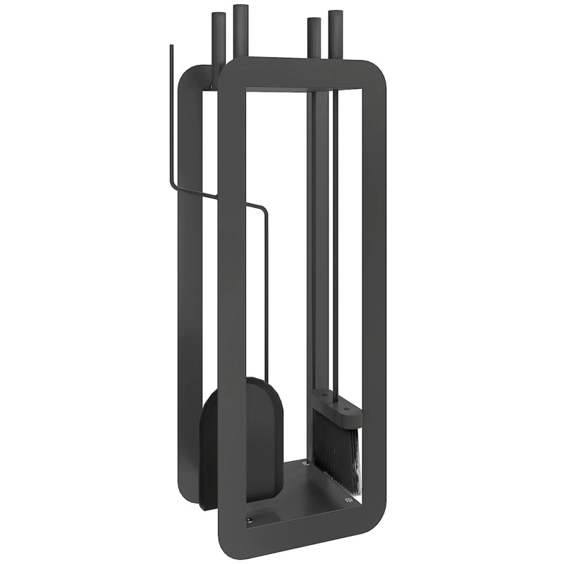5-Piece Black Fireplace Companion Set - Metal Accessories with Brush, Shovel, Poker, Tongs & Stand for Cozy Fireside
