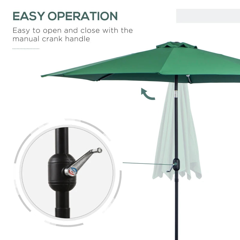 Green Tilted Garden Umbrella with Crank Handle - Outdoor Sun Shade