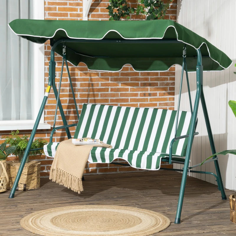 Green 3-Seat Garden Swing Chair with Adjustable Canopy