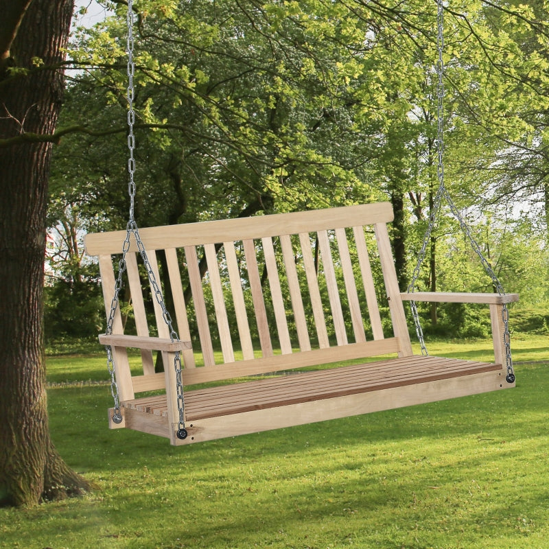 Natural Wood 2-Seater Outdoor Swing Bench