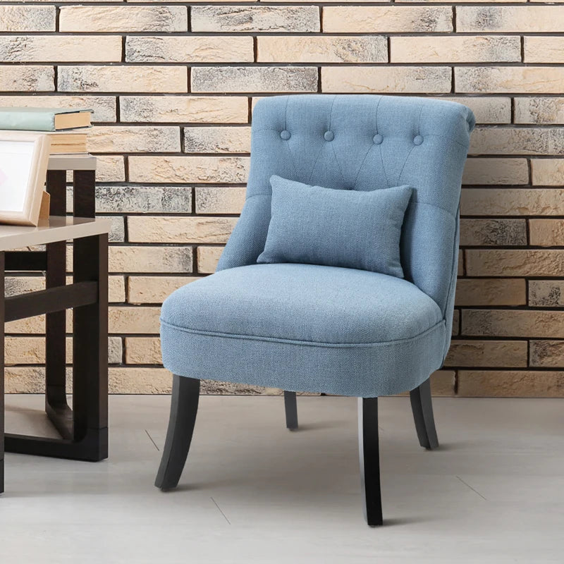 Upholstered Fabric Single Sofa Dining Chair with Pillow and Solid Wood Legs for Living Room, Blue