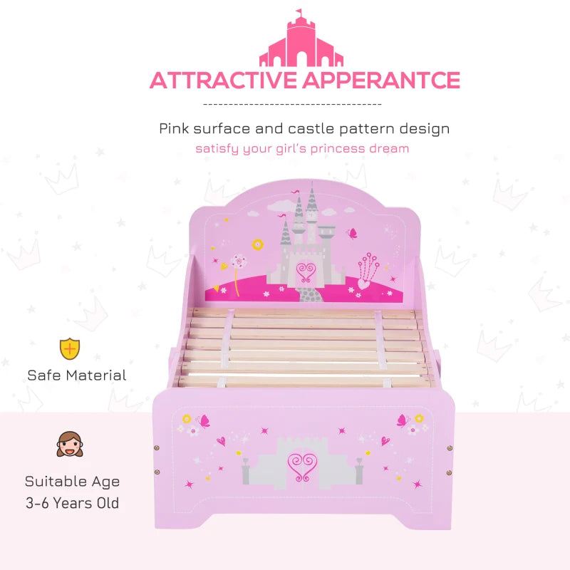 Kids Princess Castle Bed with Side Rails - Pink Home Furniture for Ages 3-6, 143x73x60 cm