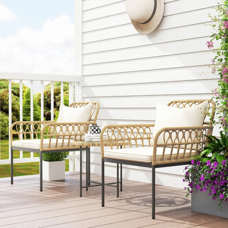 3 Piece Rattan Bistro Set with Cushions - Outdoor Wicker Furniture for Patio & Balcony