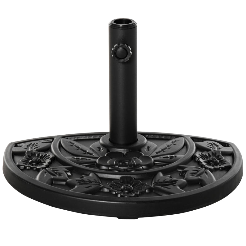 Half Round Cement Concrete Umbrella Stand - Adjustable Coupler - Outdoor Garden Accessory - Black