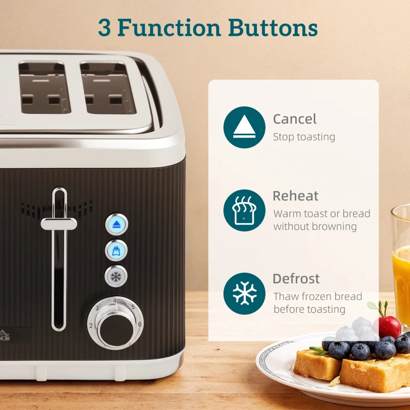 Electric Stainless Steel Kettle & Toaster Set - 3000W Fast Boil 1.7L Kettle with Limescale Filter & 4 Slice Toaster - Black