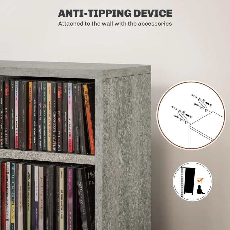 Set of 2 Cement Grey CD Storage Units - Stylish and Durable Media Organizers for Home or Office