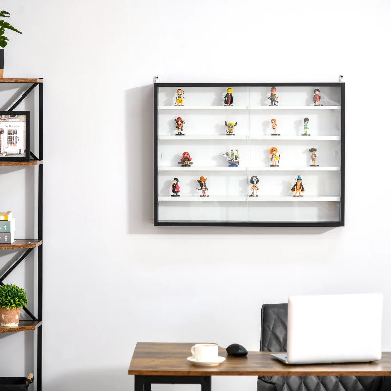 5-Tier Adjustable Wall Display Shelf Unit with Glass Doors - Stylish Home Office Storage Cabinet 60x80cm Black/White