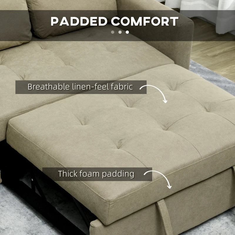 Light Brown Loveseat Sofa Bed with Cushions and Side Pockets for Living Room