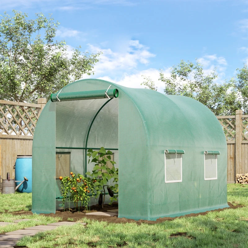 Green Walk-In Polytunnel Greenhouse with Roll-Up Door, Steel Frame, 2.5 x 2m