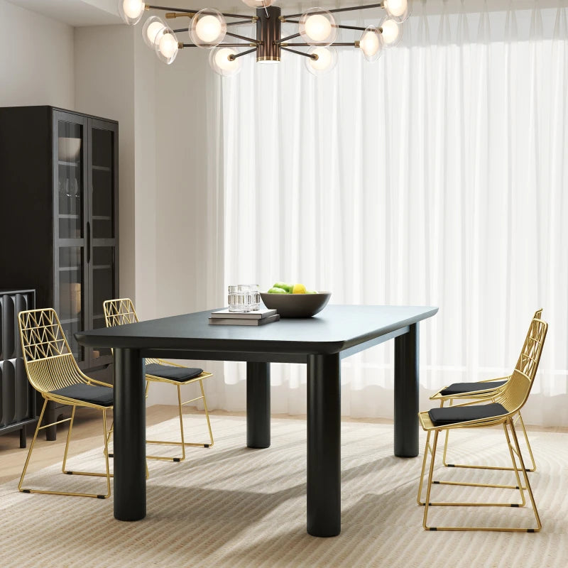 Luxurious Set of 4 Dining Chairs - Metal Wire Kitchen Chairs with Velvet Cushions, Cut-out Back & Gold Steel Frame