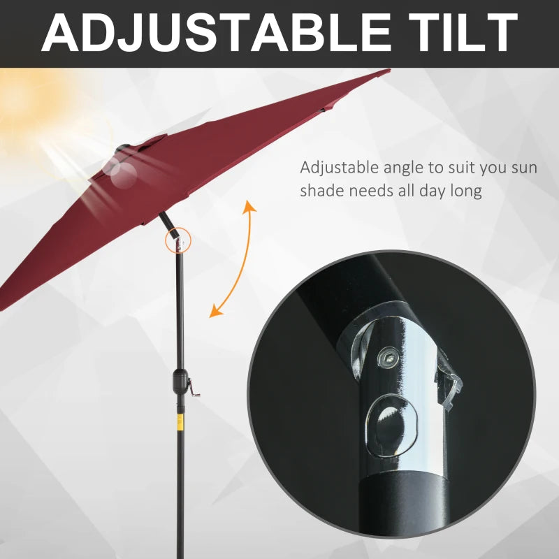 Red 2.7M Tilt Crank Garden Parasol Umbrella