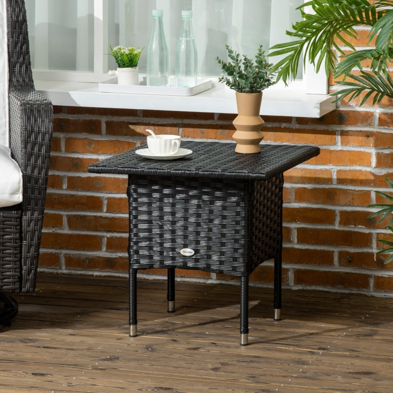 Black Rattan Outdoor Side Table with Plastic Board - Patio, Garden, Balcony