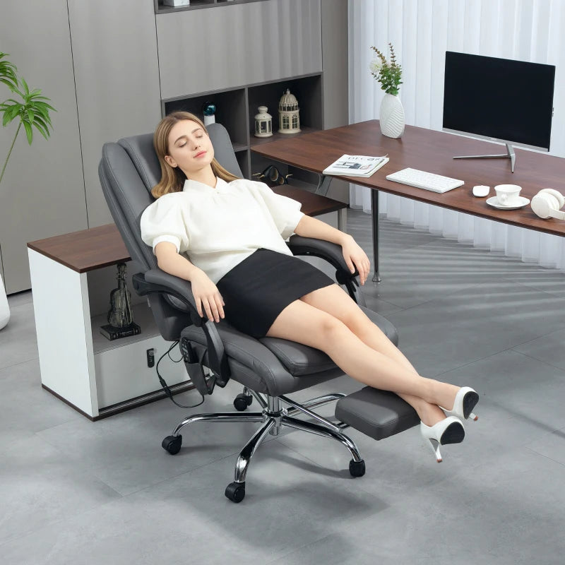 Executive Office Chair with 6-Point Massage & Heat - Ergonomic Light Grey Comfort for Home & Office