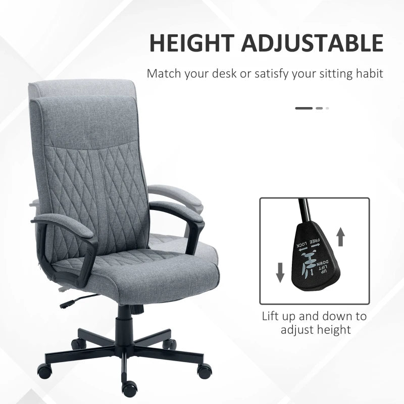 Vinsetto High Back Dark Grey Office Chair - Linen Fabric Swivel Desk Chair with Adjustable Height for Home & Study