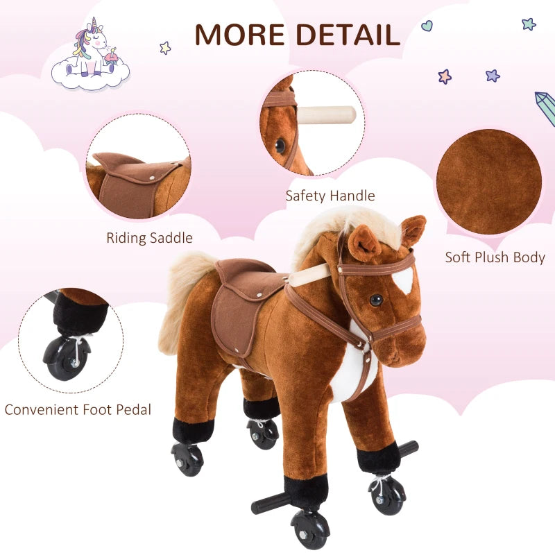 Rocking Horse Plush Toy for Kids - Ride-On Walking Pony with Sound, Ideal for Ages 2 and Up (Brown)