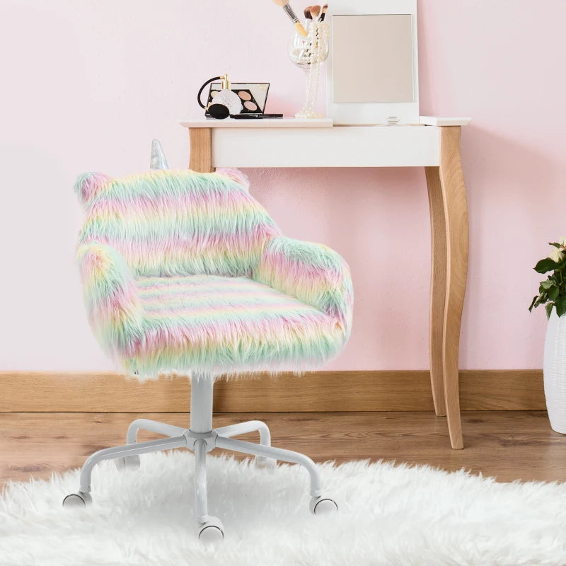 Vinsetto Unicorn Home Office Chair - Height Adjustable Fluffy Desk Chair with Armrests & Swivel Wheels, Colorful Design