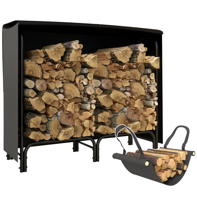 4ft Metal Firewood Rack with Canvas Carrier Bag and 600D Oxford Waterproof Cover