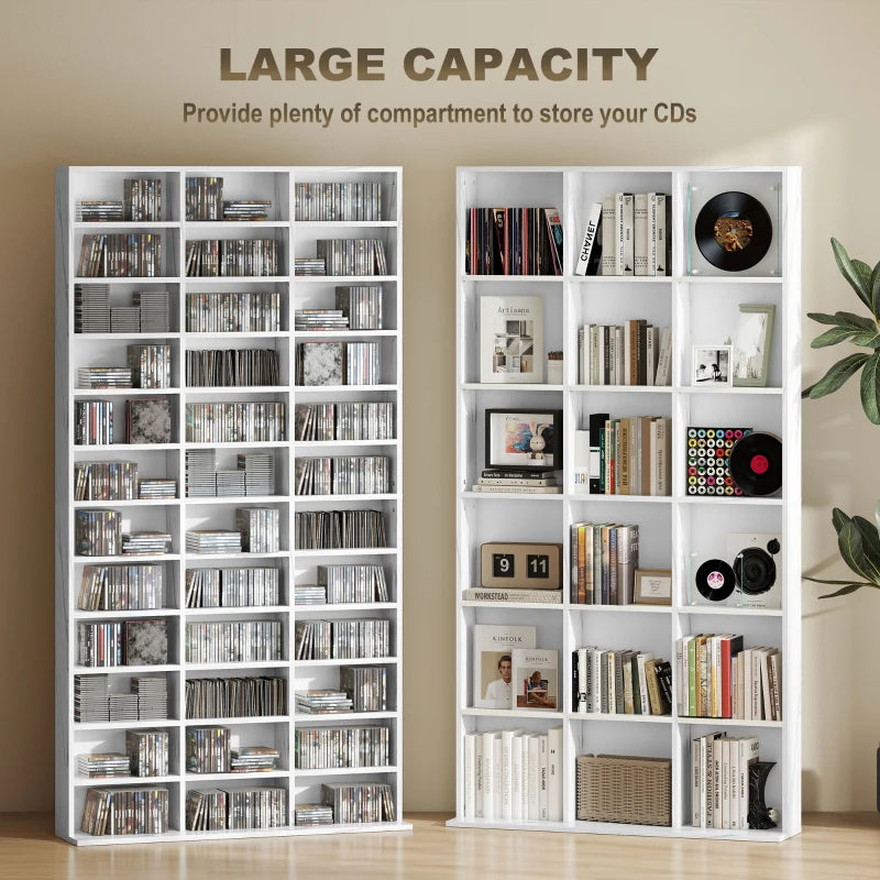 Adjustable CD Storage Unit with Marble Effect, 102 x 195 cm - Stylish and Functional Media Organizer