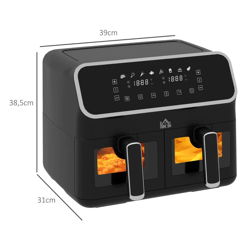 8L Dual Basket Air Fryer with Sync Function - 80-200°C, Black/Silver, Perfect for Healthy Cooking & Meal Prep