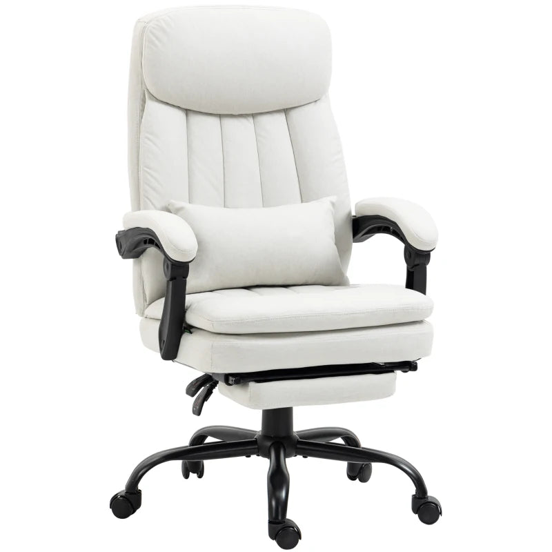 Vinsetto Ergonomic Office Chair with Massage & Heating, 155° Recline, Lumbar Support, Footrest - Cream White