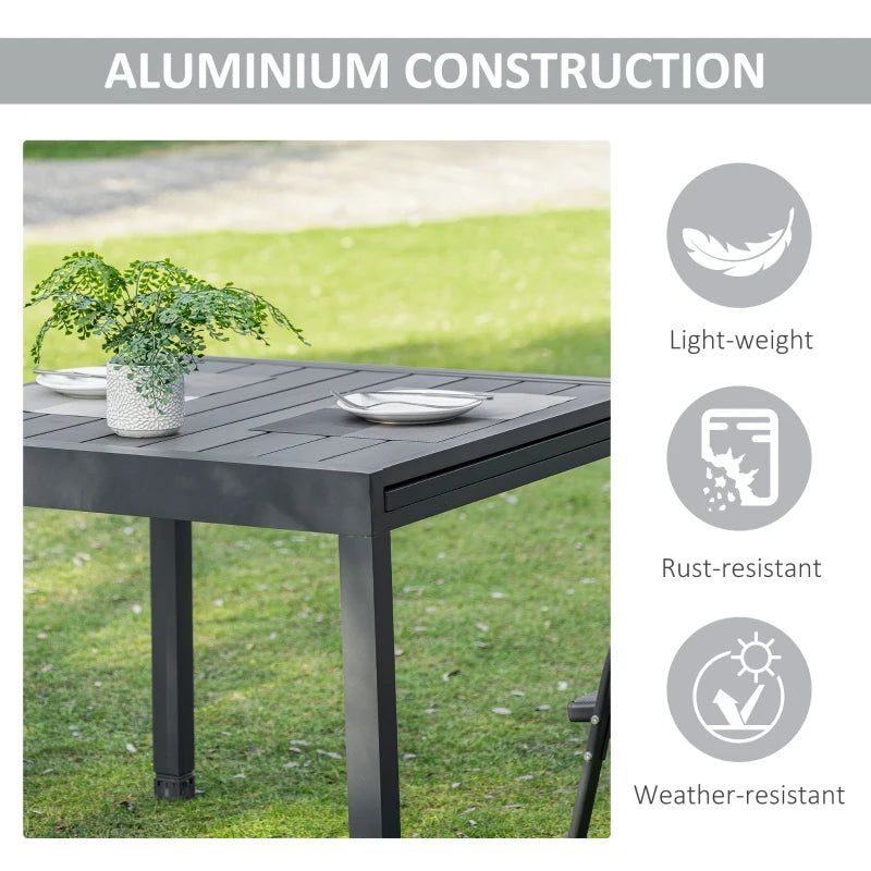 Grey Extendable Outdoor Dining Table for 4-6 Persons, Aluminium Frame, 90-180cm x 90cm